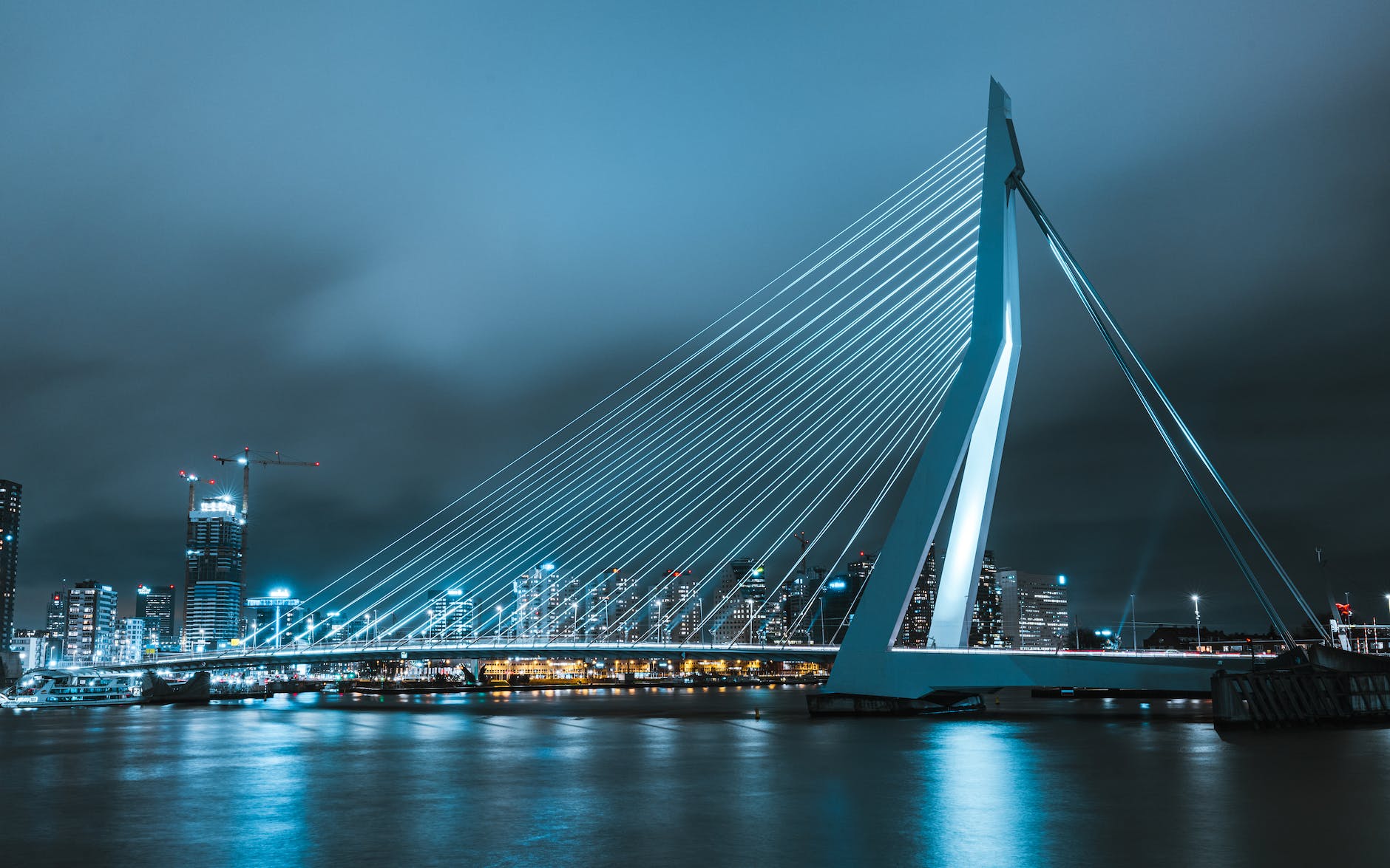 the erasmusbrug bridge in netherland at night